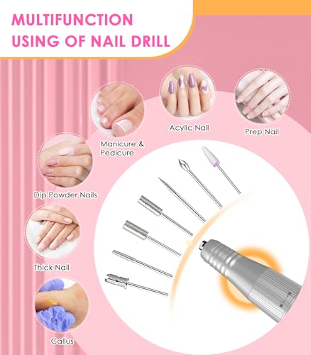 Portable Nail Drill Electric File: 40000RPM Professional Rechargeable Nail E File Machine, Cordless Nail Drill with Bits & Base for Acrylic Nails Remove Nail Gel Polish Manicure for Salon Home, White