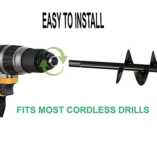K-Brands Auger Drill Bit for Planting – 4 x 12 Inch - Garden Spiral Hole Drill Planter for Bulb Planting, Bedding Plants, Umbrella Holes - 3/8 Inch Hex Drive Drill