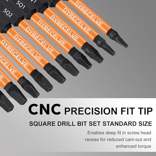 12-Pack Square Drive Bits- Premium S2 Alloy Steel Square Bit Set Magnetic Heads- Robertson Square Drill Bit Set (Long 2.55"& Hex Shank) Square Head Screwdriver Sizes #0, 1, 2, 3, and #4