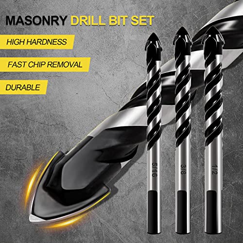 12-PCS Masonry Drill Bit Set & Concrete Drill Bit Set, 1/8 to 1/2 inch Professional Carbide Drill Bits Tip for Glass, Tile, Brick, Cement Concrete Plastic Wood etc. Masonry Drill Bits Set by DYRECELVE