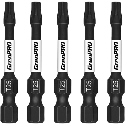 GrenPRO Screwdriving Power Bits T25-2IN*5pcs Torx Head Bit Set,High Impact Tough Magnetic #25 1/4 Inch Hex Shank S2 Alloy Steel Star Bits Set,2" Long Drill Bit