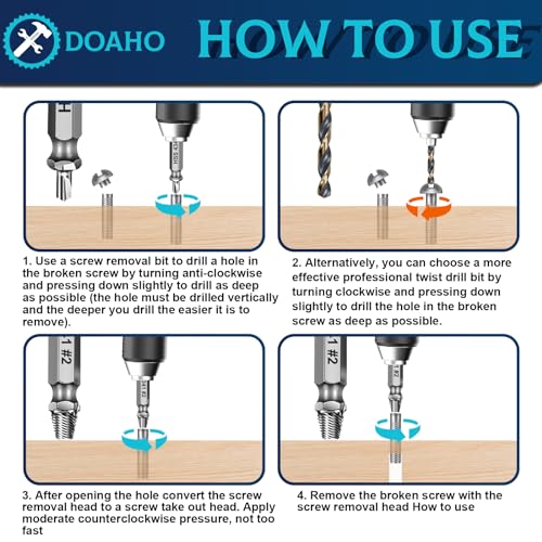 DOAHO 9 PCS Damaged Screw Extractor Set,6 PCS HSS 4341 Screw Extractor Remover Kit and 3 PCS Twist Drill Bit Kit for Stripped Screws & Drill Bit Tools,Holiday or Birthday Gift for Men
