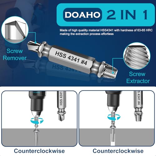 DOAHO 9 PCS Damaged Screw Extractor Set,6 PCS HSS 4341 Screw Extractor Remover Kit and 3 PCS Twist Drill Bit Kit for Stripped Screws & Drill Bit Tools,Holiday or Birthday Gift for Men