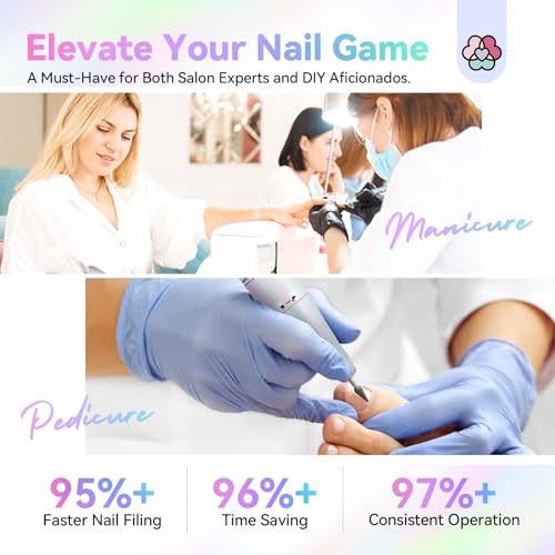 SAVILAND Nail Drill for Acrylic Nails Professional: 40000RPM Nail Drill 6000mAhm High Capacity Rechargeable Electric Nail File 13 Drill Bits for Nails Manicure Pedicure E File Sky Realm