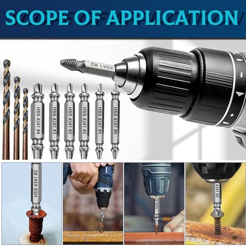DOAHO 9 PCS Damaged Screw Extractor Set,6 PCS HSS 4341 Screw Extractor Remover Kit and 3 PCS Twist Drill Bit Kit for Stripped Screws & Drill Bit Tools,Holiday or Birthday Gift for Men
