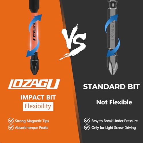 LOZAGU 12-Piece Phillips Bits #2 Impact Magnetic, S2 Steel, 1 2 3 4 5 6 Inch Long 2 Phillips Bits Set, 1/4 Hex Shank Phillips Head Drill Bits