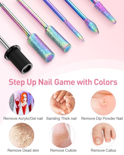Subay Electric Nail Drill, Portable Electric Nail File for Acrylic Gel Nails, Nail Drill Kit Manicure Pedicure Tool with 6 Nail Drill Bits and 26 Sanding Bands for Home and Salon Use - Pink