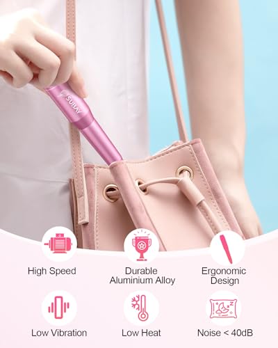 Subay Electric Nail Drill, Portable Electric Nail File for Acrylic Gel Nails, Nail Drill Kit Manicure Pedicure Tool with 6 Nail Drill Bits and 26 Sanding Bands for Home and Salon Use - Pink