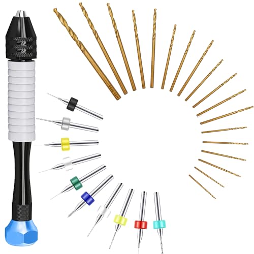 CRAFT911 Hand Drill Bits Set - Pin Vise Hand Drill Manual, Small Micro Drill Bit Set | Jewelry Drill Kit, PCB Mini Drill Bits for Resin Beads Polymer Clay | DYI Jewelry Making Drill, Craft Drill Bit