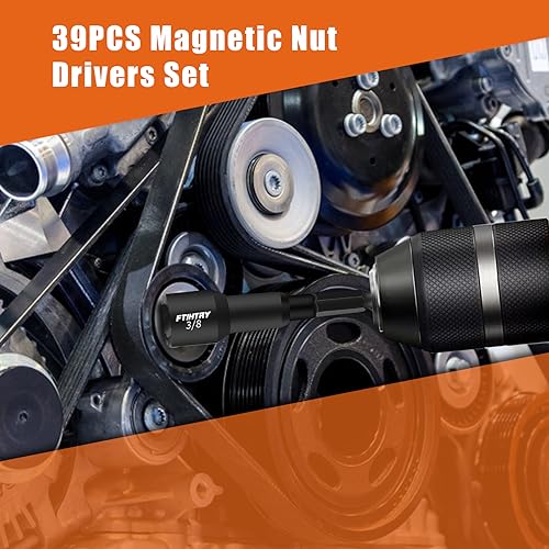 FTIHTRY 39Pcs Magnetic Nut Driver Set for Impact Drill, Metric & SAE Magnetic Impact Drill Driver Bit, 1/4" Hex Shank, Fully Magnetic Hex Nut Driver Drill Bit Master Kit