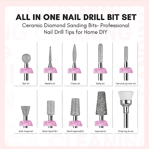 Makartt Nail Drill Bits, 10Pcs Dimond Sanding Bit Set for Nail Drill E File, 2023 Upgraded Cuticle Cleaner Nail Gel Polish Remover Tool for Acrylic Nails Manicure Nail Prep, Nail Salon Home DIY Use