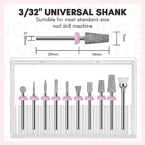 Makartt Nail Drill Bits, 10Pcs Dimond Sanding Bit Set for Nail Drill E File, 2023 Upgraded Cuticle Cleaner Nail Gel Polish Remover Tool for Acrylic Nails Manicure Nail Prep, Nail Salon Home DIY Use