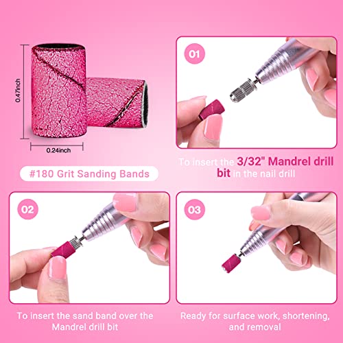 MelodySusie 100 Pcs Nail Drill Bits Sanding Bands for Nail Drill 180 Fine Grit Nail File Sanding Bands for Acrylic Nails Gel Manicures and Pedicure