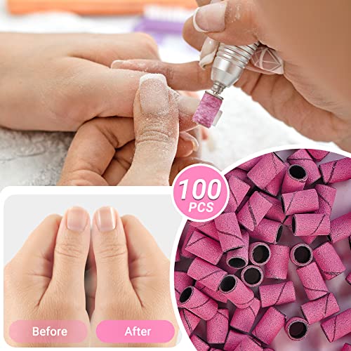 MelodySusie 100 Pcs Nail Drill Bits Sanding Bands for Nail Drill 180 Fine Grit Nail File Sanding Bands for Acrylic Nails Gel Manicures and Pedicure