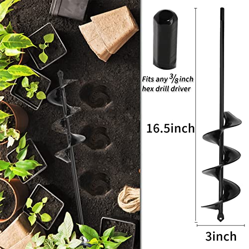TCBWFY 4 Set Auger Drill Bit for Planting,Heavy Duty Garden Auger Spiral Drill Bit Bulb Planter Tool for Planting Bedding Plants,Universal for Cordless Drill(1.6"x9",1.6"x16.5",3"x16.5",3"x12")