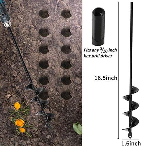 TCBWFY 4 Set Auger Drill Bit for Planting,Heavy Duty Garden Auger Spiral Drill Bit Bulb Planter Tool for Planting Bedding Plants,Universal for Cordless Drill(1.6"x9",1.6"x16.5",3"x16.5",3"x12")