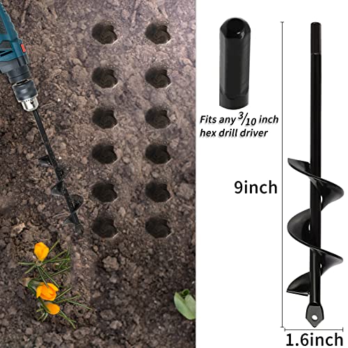 TCBWFY 4 Set Auger Drill Bit for Planting,Heavy Duty Garden Auger Spiral Drill Bit Bulb Planter Tool for Planting Bedding Plants,Universal for Cordless Drill(1.6"x9",1.6"x16.5",3"x16.5",3"x12")