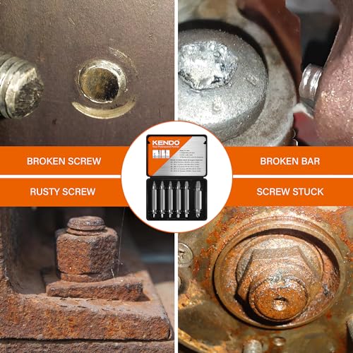 KENDO Damaged Screw Extractor Set - Remover for Stripped Screws Nuts & Bolts, Drill Bit Tools for Easy Removal of Rusty & Broken Hardware, 6PC HSS Drill Bit Bolt Extractor Kit, Superb Gifts for Men