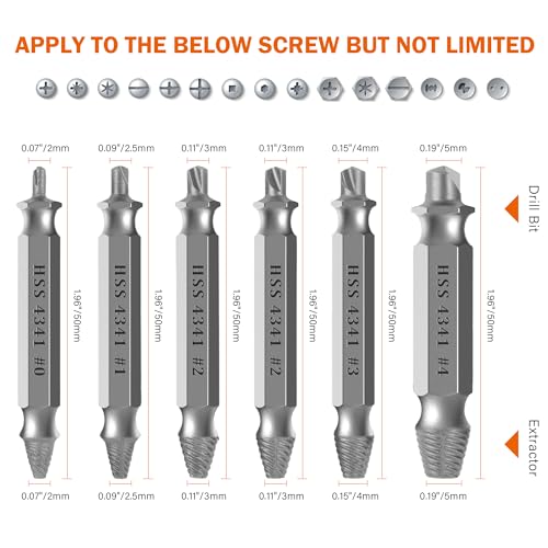 KENDO Damaged Screw Extractor Set - Remover for Stripped Screws Nuts & Bolts, Drill Bit Tools for Easy Removal of Rusty & Broken Hardware, 6PC HSS Drill Bit Bolt Extractor Kit, Superb Gifts for Men