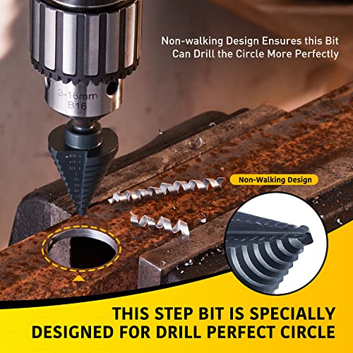 Anfrere 10 Sizes Step Drill Bit for Metal Sheet, 1/4 to 1-3/8 Inches High Speed Steel Drill Cone Bits for Hole Drilling Cutting, HSS Multi Size Hole Stepped Up Unibit