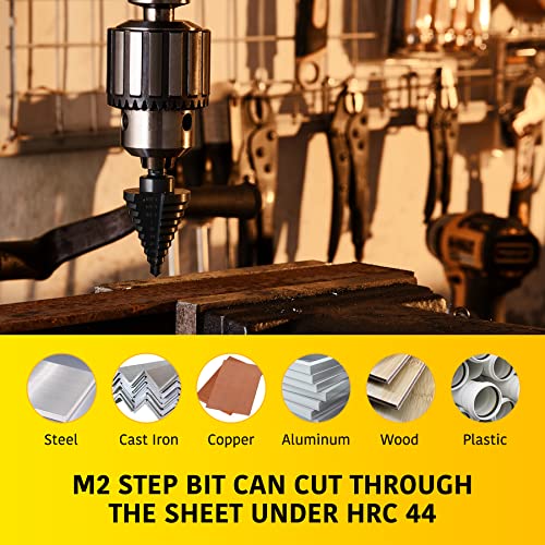 Anfrere 10 Sizes Step Drill Bit for Metal Sheet, 1/4 to 1-3/8 Inches High Speed Steel Drill Cone Bits for Hole Drilling Cutting, HSS Multi Size Hole Stepped Up Unibit