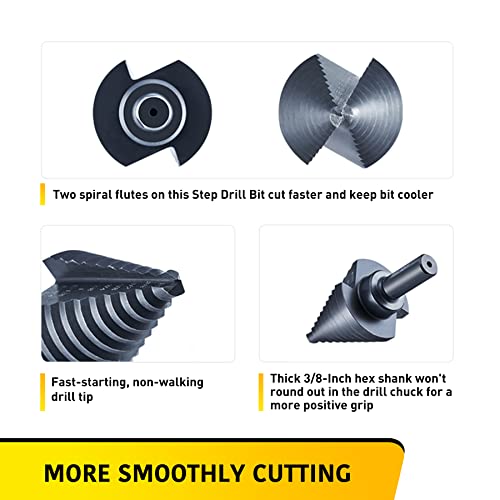 Anfrere 10 Sizes Step Drill Bit for Metal Sheet, 1/4 to 1-3/8 Inches High Speed Steel Drill Cone Bits for Hole Drilling Cutting, HSS Multi Size Hole Stepped Up Unibit
