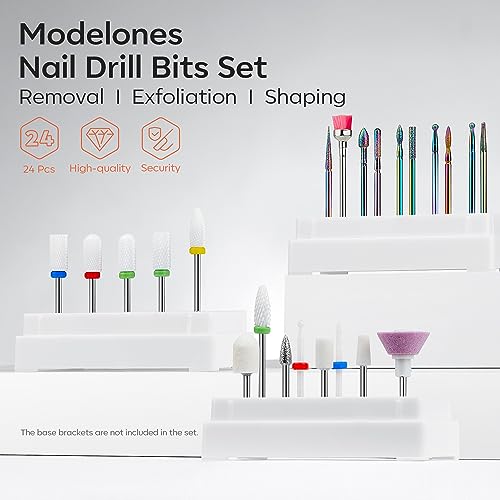 Modelones 24Pcs Nail Drill Bit Set, 3/32” Ceramic Diamond Carbide Nail Drill Bits, Acrylic Gel Nail Bit Kit, Cuticle Remover Bits for Acrylic Gel Dip Powder Nail Manicure Pedicure