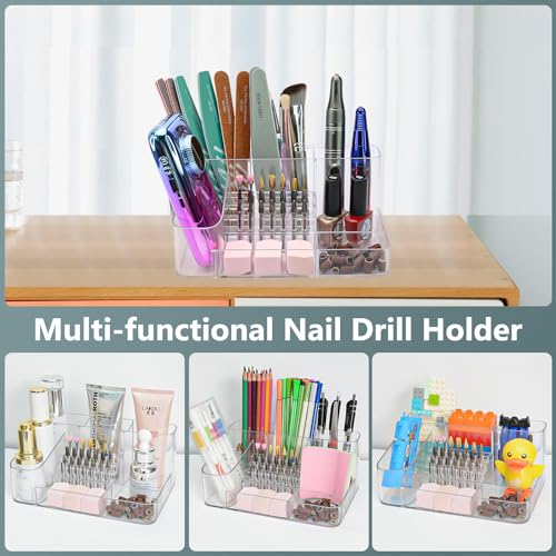 CGBE Nail Drill Machine & Nail Drill Holder, 28 Holes Transparent Acrylic Drill Bit Holder for Nails, Professional Nail Organizer and Storage Box Case (Not Including Nail Drill Machine & Bit)