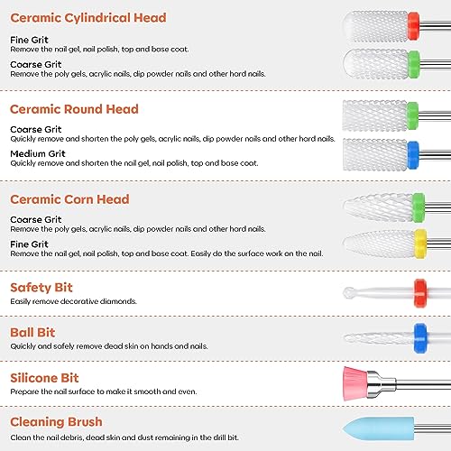 Modelones 24Pcs Nail Drill Bit Set, 3/32” Ceramic Diamond Carbide Nail Drill Bits, Acrylic Gel Nail Bit Kit, Cuticle Remover Bits for Acrylic Gel Dip Powder Nail Manicure Pedicure