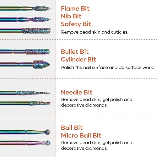 Modelones 24Pcs Nail Drill Bit Set, 3/32” Ceramic Diamond Carbide Nail Drill Bits, Acrylic Gel Nail Bit Kit, Cuticle Remover Bits for Acrylic Gel Dip Powder Nail Manicure Pedicure