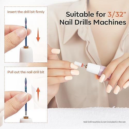Modelones 24Pcs Nail Drill Bit Set, 3/32” Ceramic Diamond Carbide Nail Drill Bits, Acrylic Gel Nail Bit Kit, Cuticle Remover Bits for Acrylic Gel Dip Powder Nail Manicure Pedicure