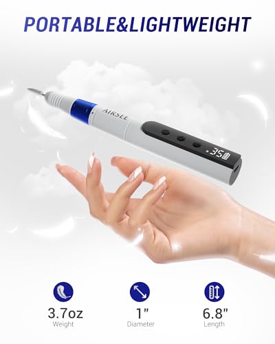 AIRSEE Cordless Electric Nail Drill 35000RPM Professional Portable Rechargeable E File Kit Efile Machine Filer for Acrylic Polish Gel Removal Manicure Remover Tool with 6 Bits and 50 Sanding Bands EH3