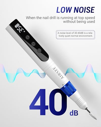 AIRSEE Cordless Electric Nail Drill 35000RPM Professional Portable Rechargeable E File Kit Efile Machine Filer for Acrylic Polish Gel Removal Manicure Remover Tool with 6 Bits and 50 Sanding Bands EH3