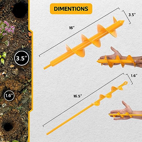 NAFOGAR Garden Auger Drill Bit for Planting - Pack of (2) 1.6x16.5Inch & 3.5x16Inch - Post Hole Digger Drill Auger for Gardening Bulbs, Flowers, and Bedding Plant - Made to Fit in Any 3/8" Hex Drill