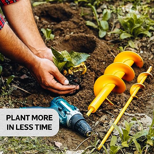 NAFOGAR Garden Auger Drill Bit for Planting - Pack of (2) 1.6x16.5Inch & 3.5x16Inch - Post Hole Digger Drill Auger for Gardening Bulbs, Flowers, and Bedding Plant - Made to Fit in Any 3/8" Hex Drill
