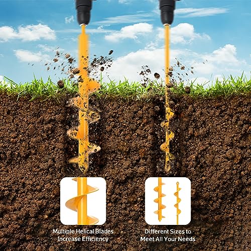 NAFOGAR Garden Auger Drill Bit for Planting - Pack of (2) 1.6x16.5Inch & 3.5x16Inch - Post Hole Digger Drill Auger for Gardening Bulbs, Flowers, and Bedding Plant - Made to Fit in Any 3/8" Hex Drill
