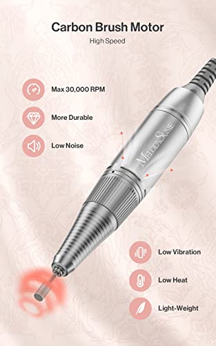 MelodySusie Professional Nail Drill 30000RPM, SC320D Rechargeable Electric Nail Drill Machine, Cordless Nail E File for Acrylic Gel Nails, 8pcs Nail Drill Bits 106pcs Sanding Bands, Selene Pink
