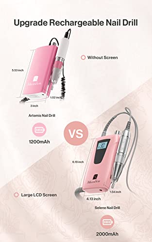 MelodySusie Professional Nail Drill 30000RPM, SC320D Rechargeable Electric Nail Drill Machine, Cordless Nail E File for Acrylic Gel Nails, 8pcs Nail Drill Bits 106pcs Sanding Bands, Selene Pink
