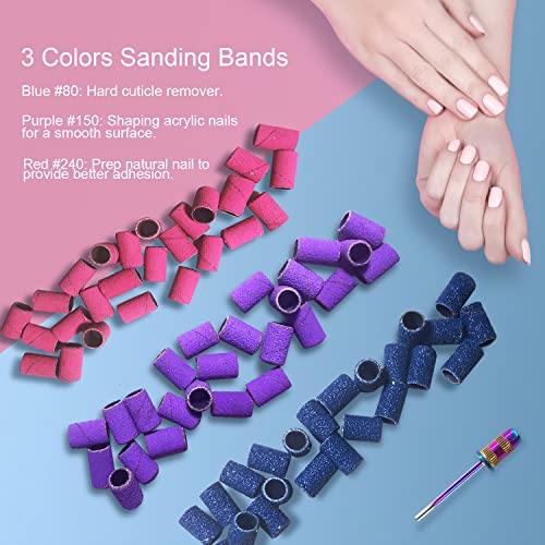 Nail Drill Bits Sanding Bands for Nail Drill, Corfulra Drill Bits for Nails 210pcs Sanding Bands Coarse Fine #80#150#240 Grits with Rainbow Mandrel Bit for Electric Nail Drill Nail Accessories Tool