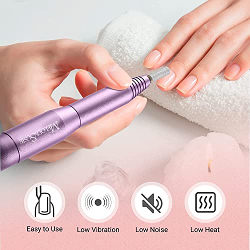 MelodySusie Electric Nail Drill Machine 11 in 1 Kit,PC120I Portable Electric Nail File Efile Set for Acrylic Gel Nails, Manicure Pedicure Tool with Nail Drill Bits Sanding Bands Dust Brush, Purple