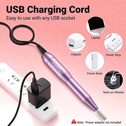 MelodySusie Electric Nail Drill Machine 11 in 1 Kit,PC120I Portable Electric Nail File Efile Set for Acrylic Gel Nails, Manicure Pedicure Tool with Nail Drill Bits Sanding Bands Dust Brush, Purple