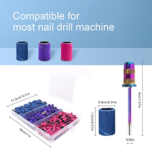 Nail Drill Bits Sanding Bands for Nail Drill, Corfulra Drill Bits for Nails 210pcs Sanding Bands Coarse Fine #80#150#240 Grits with Rainbow Mandrel Bit for Electric Nail Drill Nail Accessories Tool