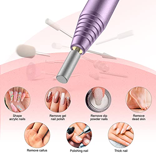 MelodySusie Electric Nail Drill Machine 11 in 1 Kit,PC120I Portable Electric Nail File Efile Set for Acrylic Gel Nails, Manicure Pedicure Tool with Nail Drill Bits Sanding Bands Dust Brush, Purple