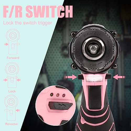 COMOWARE Cordless Drill Set, 12V Power Drill, Pink Drill Set for Women, 1 Battery & Charger, 3/8" Keyless Chuck, 2 Variable Speed, 0-450 & 0-1500 RPM, 18+1 Position and 23pcs Drill/Driver Bits
