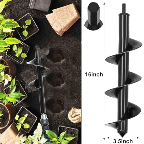 TCBWFY Garden Auger Drill Bit for Planting 3.5"x16"and 1.6"x16.5"Auger Drill Bit Plant Flower Bulb Auger Spiral Hole Drill Earth Post Umbrella Bulb Planter Auger for 3/8"Hex Drive Drill