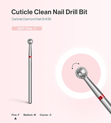 MelodySusie Ball Shape Cuticle Clean Nail Drill Bit 3/32'', Professional Safety Carbide Diamond Nail Bit Nail Cleaner for Cuticle Dead Skin Nail Prepare, Two Way Rotate, Manicure Nail Salon Supplies
