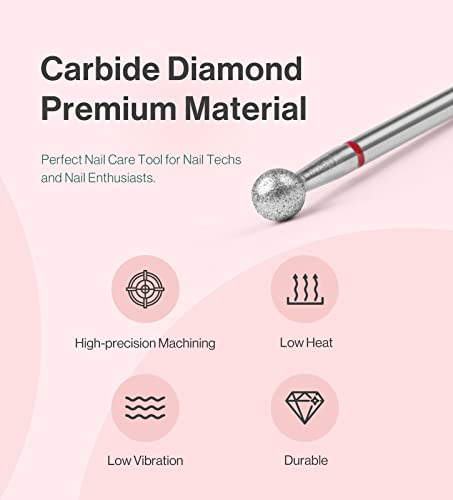 MelodySusie Ball Shape Cuticle Clean Nail Drill Bit 3/32'', Professional Safety Carbide Diamond Nail Bit Nail Cleaner for Cuticle Dead Skin Nail Prepare, Two Way Rotate, Manicure Nail Salon Supplies
