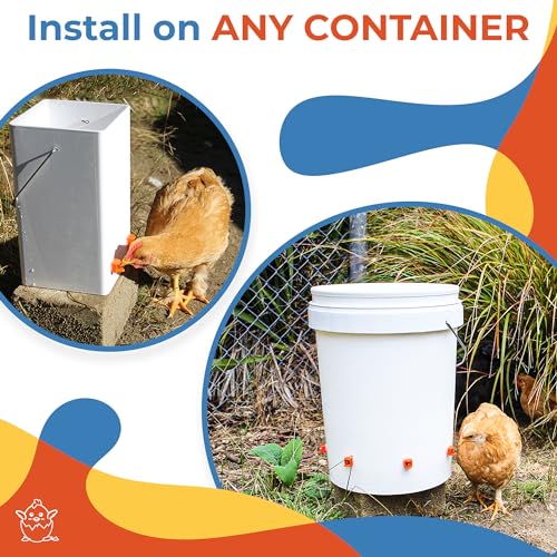Lil'Clucker Horizontal Chicken Waterer Nipples, Pack of 15 Chicken Nipple Waterer with Drill Bits, Easy Install Automatic Chicken Waterer System, No Leak Chicken Water Feeder, Poultry Waterer - Orange