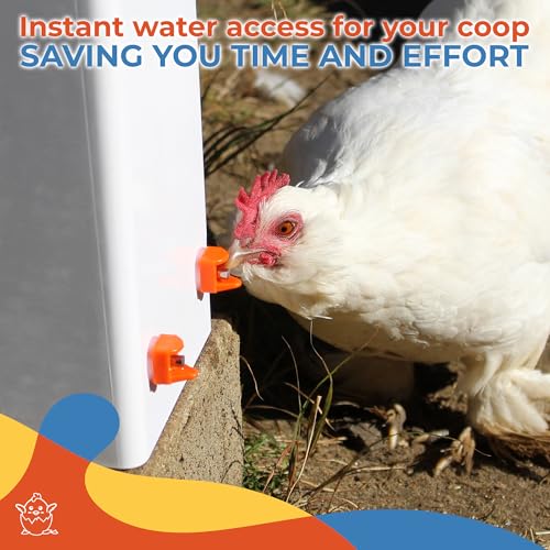 Lil'Clucker Horizontal Chicken Waterer Nipples, Pack of 15 Chicken Nipple Waterer with Drill Bits, Easy Install Automatic Chicken Waterer System, No Leak Chicken Water Feeder, Poultry Waterer - Orange