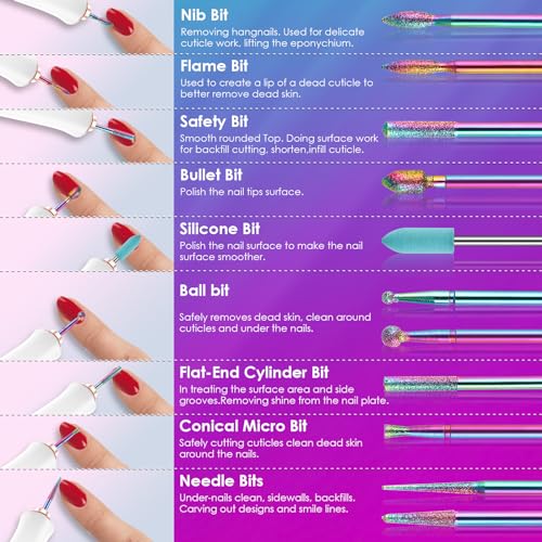 26pcs Nail Drill Bits Set, 3/32inch Professional Ceramic Safety Bits for Nail Drill, Diamond Cuticle Efile Nail Drill Bits, Remover Bits for Acrylic Gel Nail Tech Manicure Pedicure, Home Salon